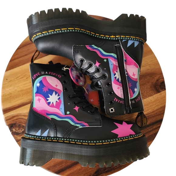 Dr. Martens x Love is Wise Jadon for Pride Black Platform Boots Women's Size 5 - Picture 3 of 11